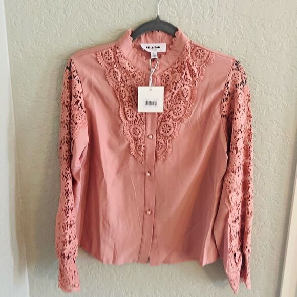 HL AFFAIR Lace Panel Long Sleeve Blouse Top, Romantic Pink/Blush Size Large, NWT - Picture 9 of 11